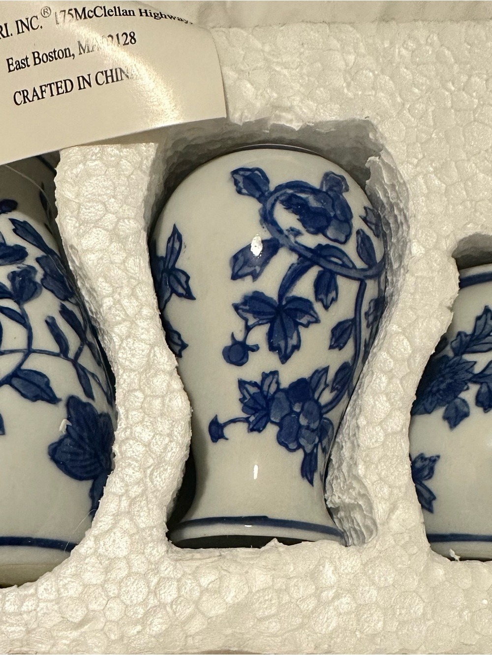 Vintage Silvestri Inc. Miniature Blue and White Porcelain Vases - NIB
